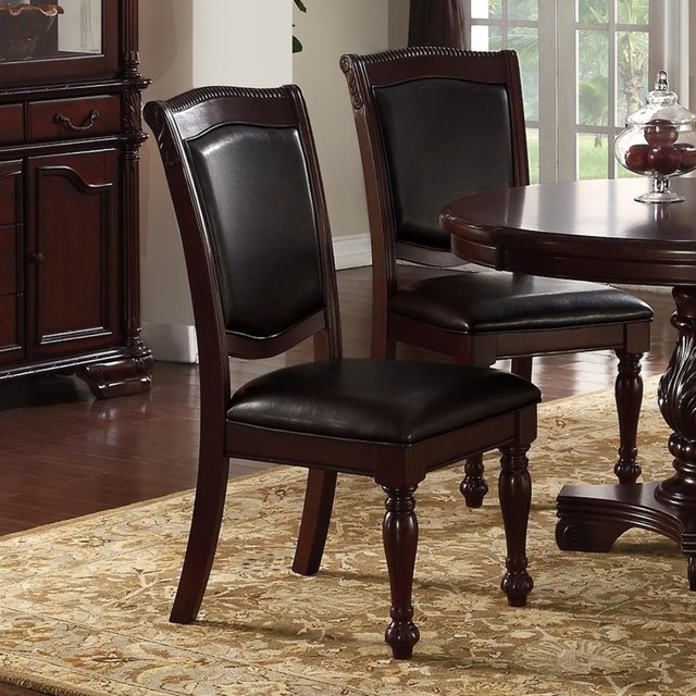 Set Of 2 Rubber Wood Traditional Dining Chair, Dark Brown And Black - Traditional - Dining 