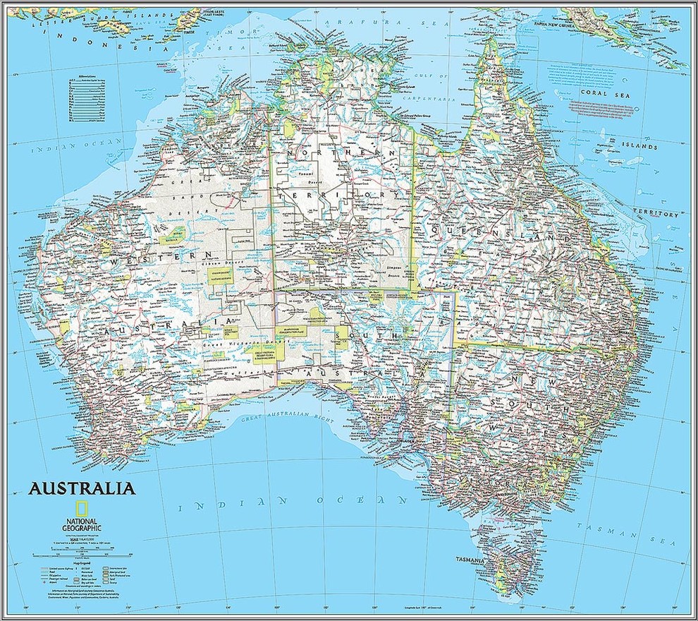 Classic Australia Map Wall Mural, Self-Adhesive Wallpaper