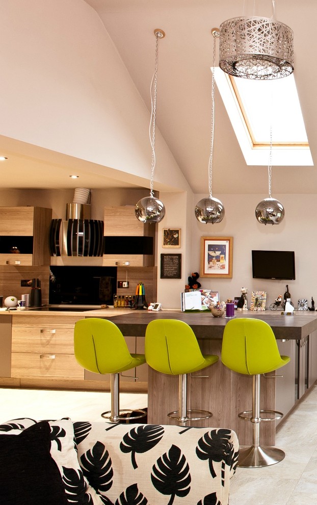 Photo of a contemporary kitchen in Cambridgeshire with porcelain floors.
