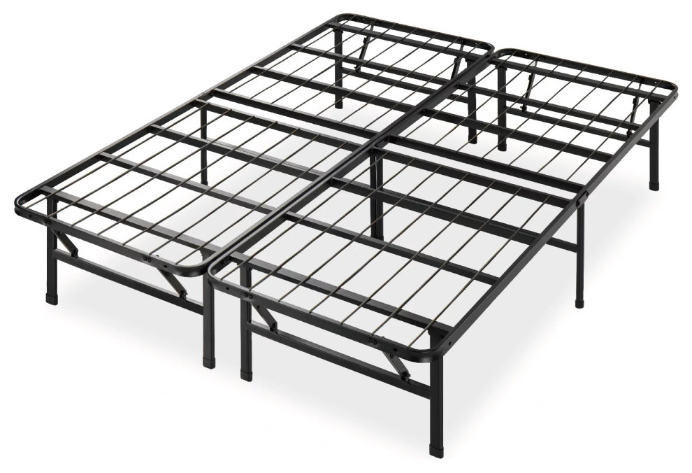 Modern Platform Bed, Adjustable Design With Sturdy Black Metal Slats