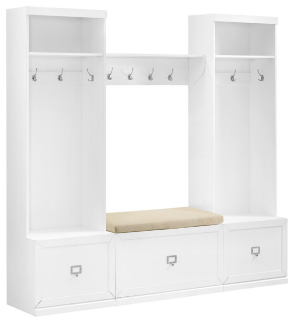 Harper 4-Piece Entryway Set With Bench, Shelf, and 2 Hall Trees ...