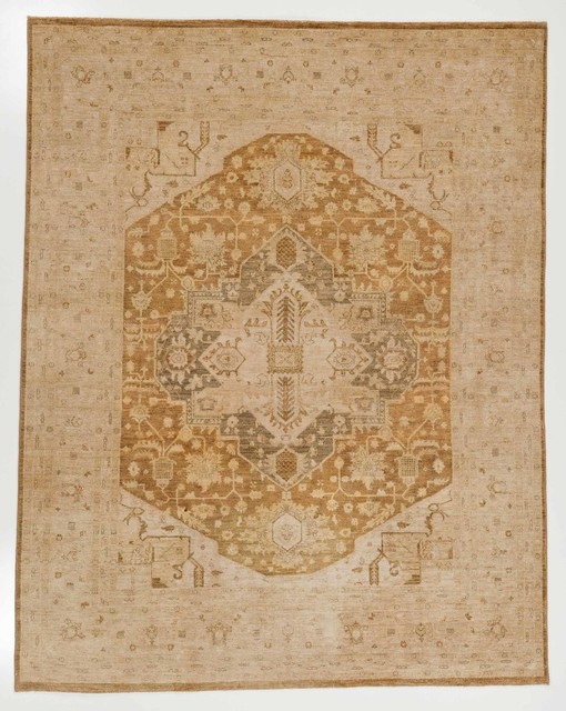 Beige and Rose Oriental Chobi Ziegler Wool Rug With Borders 7.9x9.1