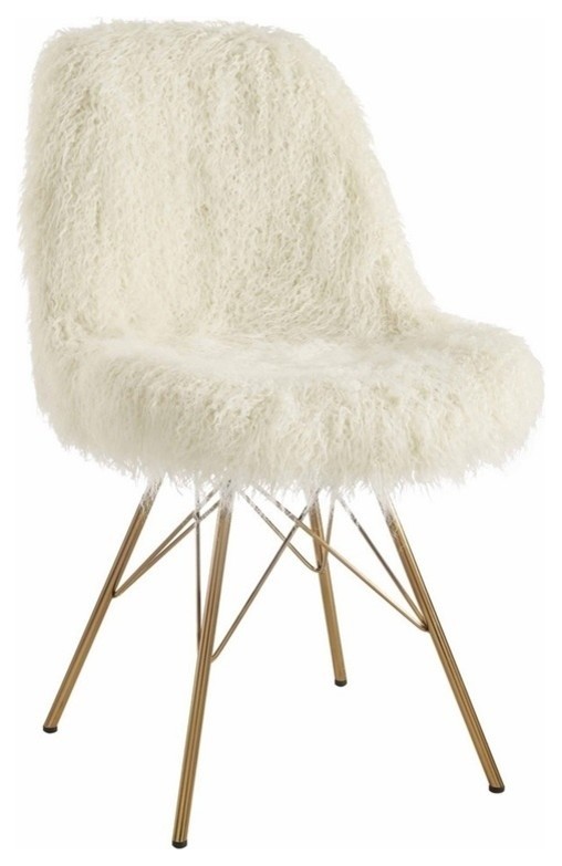 Linon Riley Metal Faux Fur Accent Chair in Gold