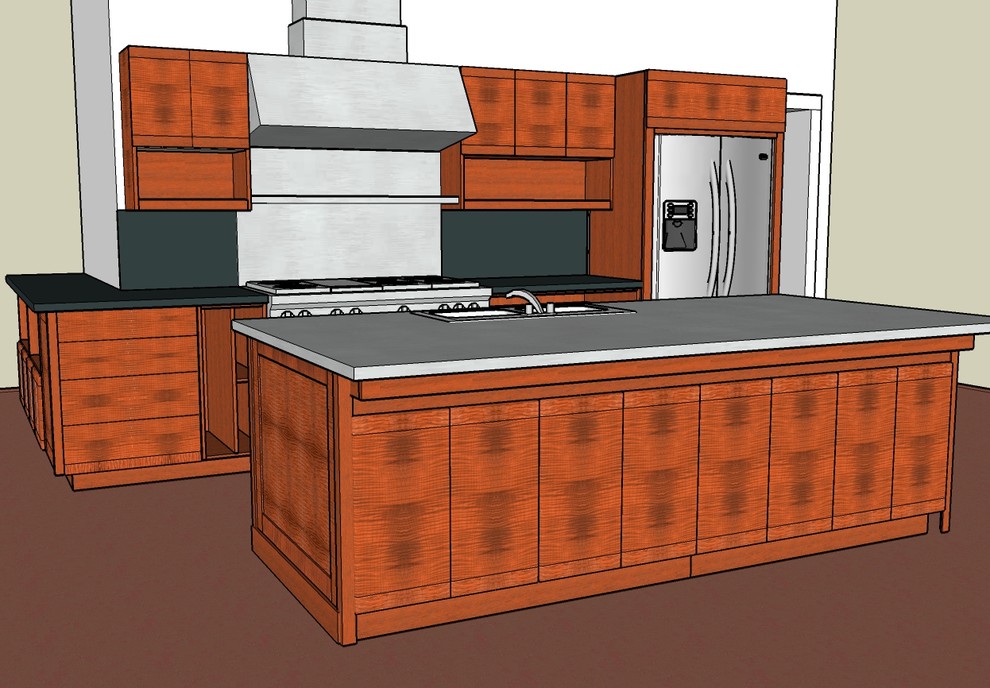 Godes-Goodman kitchen. Contemporary, in tiger maple with honey amber stain.