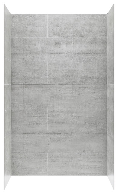 Ove Decors Misty 48x32" Solid Surface Alcove Shower Wall, Gray Tiles