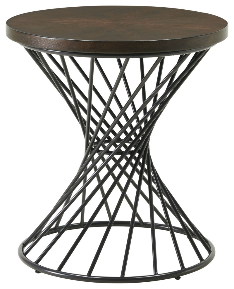Picket House Williams Round End Table, Walnut Industrial Side