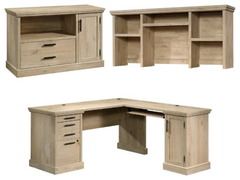 Home Square 3Piece Set with LShaped Desk Hutch & Filing with Storage Desks And