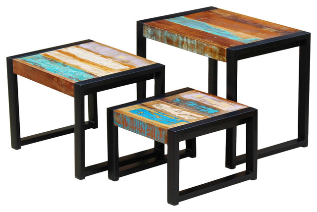 Vidaxl 3 Piece Nesting Table Solid Reclaimed Wood Rustic Side Vidaxl 3 Piece Nesting Table Solid Reclaimed Wood Rustic Side Tables End By Vida Xl International B V
