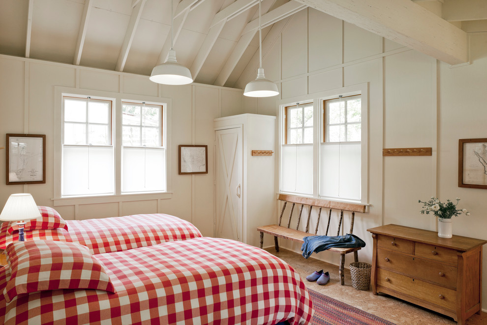 Inspiration for a country guest bedroom in San Francisco with white walls.