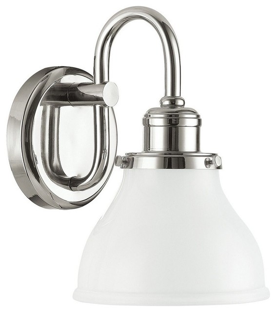 Baxter 1-Light Bath Vanity, Polished Nickel, Milk Glass ...