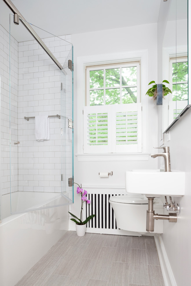 This is an example of a small transitional bathroom in DC Metro.