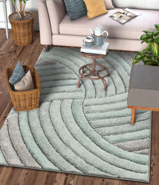 Well Woven San Francisco Ucci Modern Stripes Blue Shag Area Rug