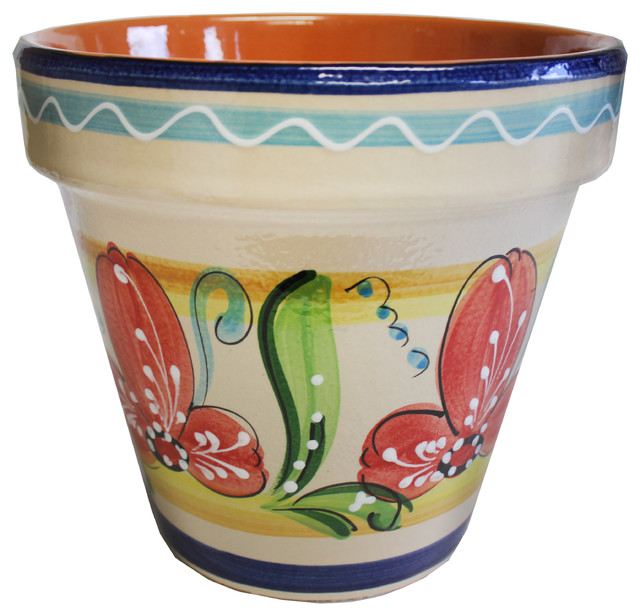 Spanish Flower Pot 8.5"D Mediterranean Outdoor Pots And Planters