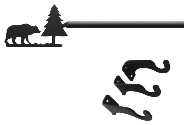 Wrought Iron Bear Pine Tree Curtain Rod Rustic Curtain Rods