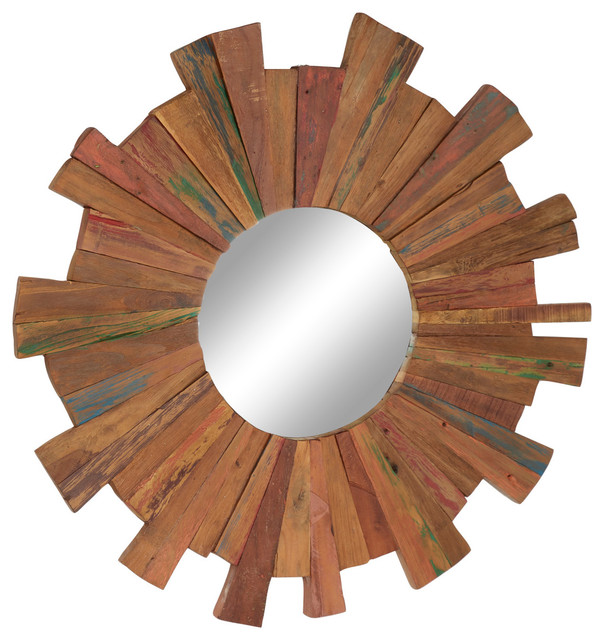 Large Eclectic Multi Colored Reclaimed Wood Round Wall Mirror 35 5 Rustic Mirrors By Brimfield May Houzz Large Eclectic Multi Colored Reclaimed, Reclaimed Wood Round Mirror