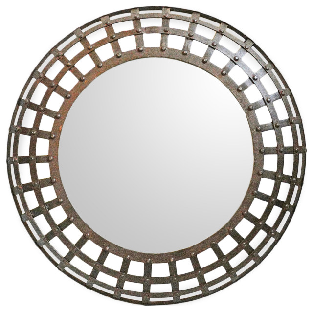 Industrial Round Iron Cage Mirror Industrial Wall Mirrors by