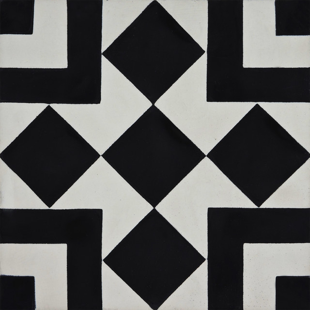 8"x8" Lile Handmade Cement Tile, Black/White, Set of 12 Contemporary