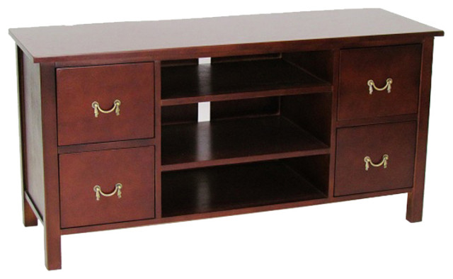 Wooden Media Cabinet with 4 Drawers and 3 Open Compartments, Brown ...
