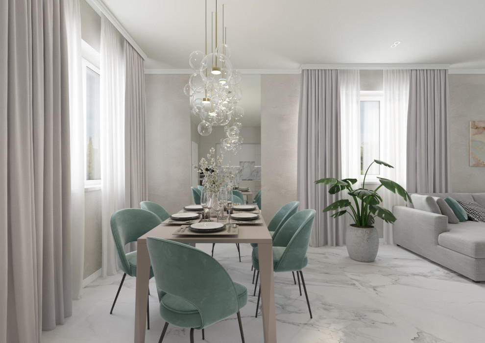 Кухня-гостиная в светлых тонах