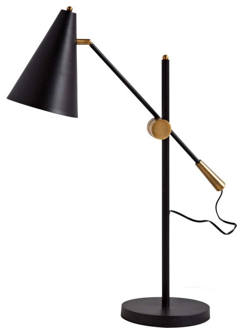 Sleek Black and Gold Cone Adjustable Table or Desk Lamp - Transitional ...