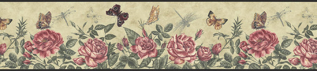 Wallpaper Borders Roses Wallpaper Border, Prepasted - Contemporary
