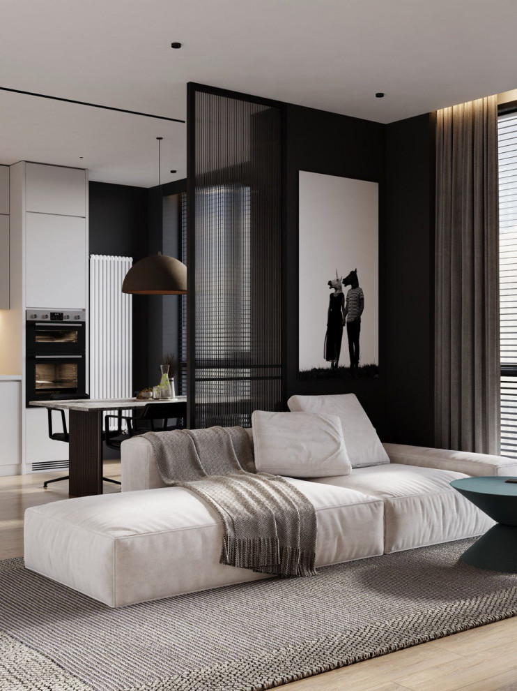 Визуализация зоны гостиная кухня в ЖК на Береговой в городе Москва