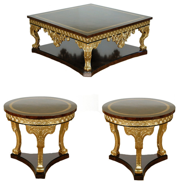 Dark Burl Gold French Style Ornate Inlaid Coffee Table 3 Piece Set F Dark Burl Gold French Style Ornate Inlaid Coffee Table 3 Piece Set F 1201 56 Victorian Sets By Mbw Furniture