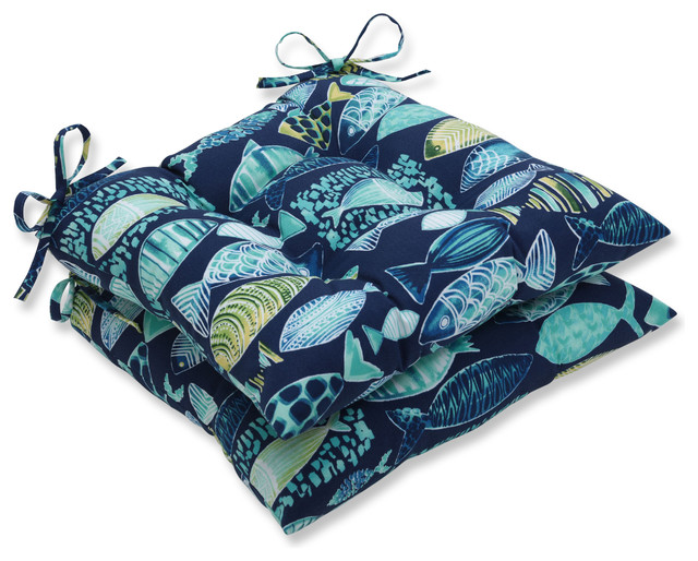 Outdoor/Indoor Hooked Lagoon Wrought Iron Seat Cushion, Set of 2