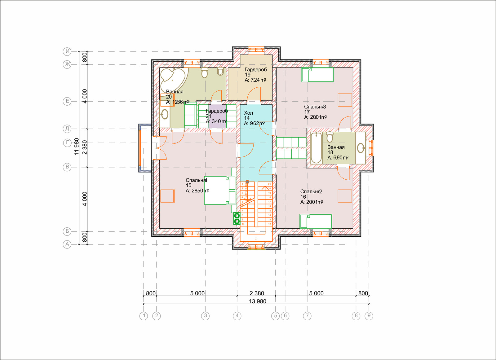 Проект кирпичного дома 251 м2 - 2 этажа