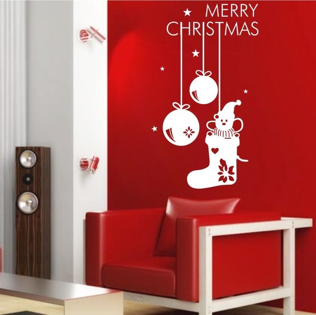 Removable Wall Decals Christmas Stocking and Christmas Balls