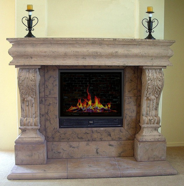 Raised Acanthus Cast Stone Mantel Mediterranean Los Angeles