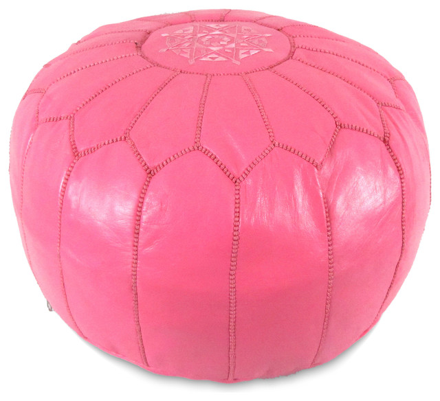 Moroccan Pouf in Bright Pink Mediterranean Floor Pillows And Poufs