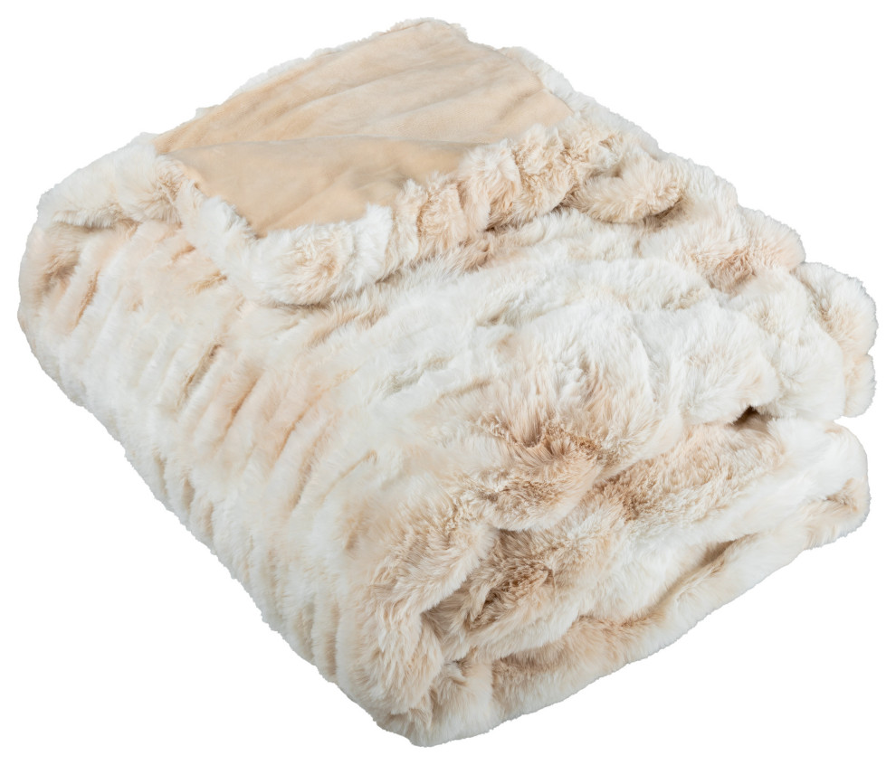 Oversized Ruched Faux Fur Blanket Jacquard Faux Fur QueenSize Throw Contemporary Blankets