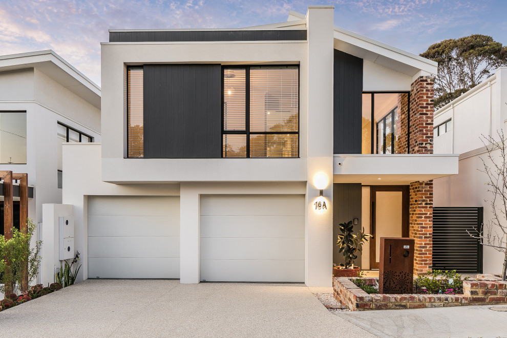 Contemporary two-storey multi-coloured house exterior in Perth with mixed siding.