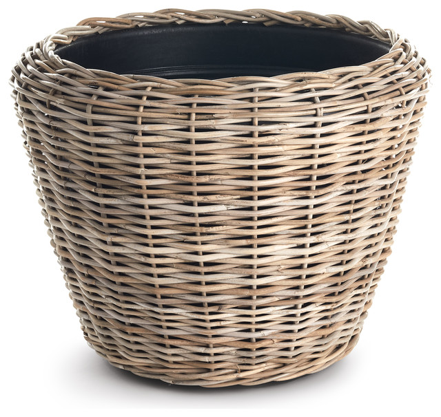 Woven Dry Basket Planter, 26.75" Tropical Indoor Pots And Planters
