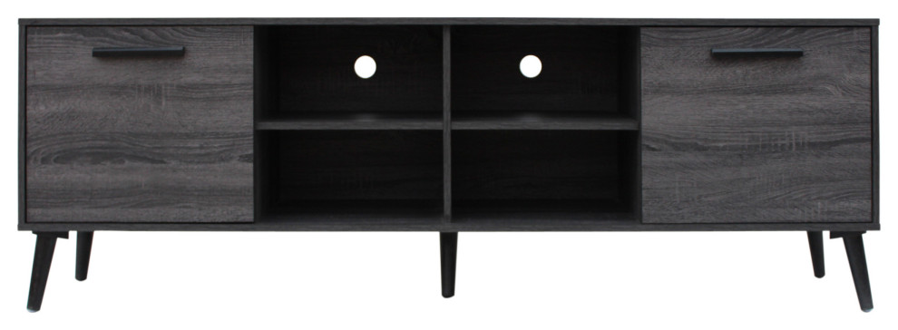 GDF Studio Angelica Mid-Century Modern TV Stand with Tapered Legs, Sonoma Gray Oak, Black