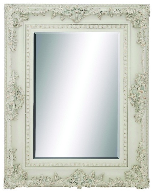 Victorian Rectangle Wood Wall Mirror Carved an Antique White Decor