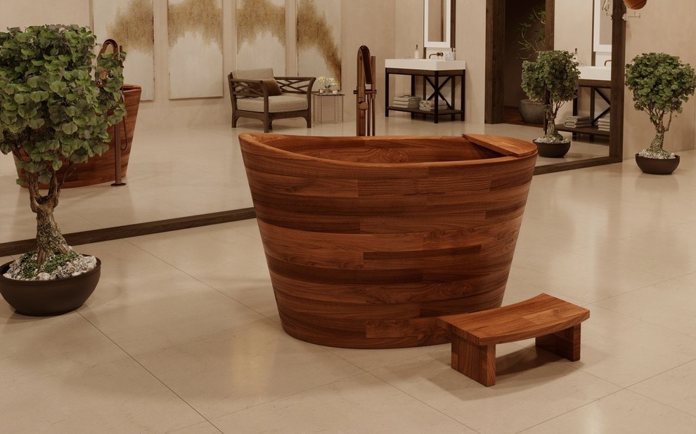 This is an example of a small asian master bathroom in Miami with a japanese tub.
