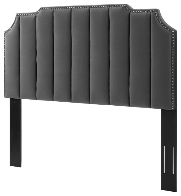 Headboard, Full Queen Size, Velvet, Dark Gray, Modern Contemporary
