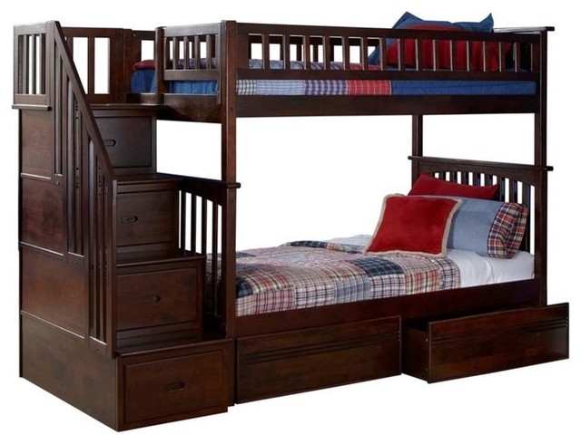 AFI Columbia Twin Over Full Staircase Storage Solid Wood Bunk Bed in ...