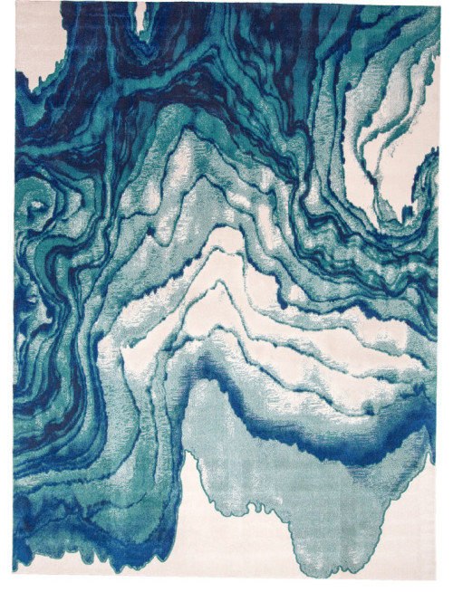 Weave & Wander Omari Contemporary Watercolor Rug, Blue, 4'3"x6'3"