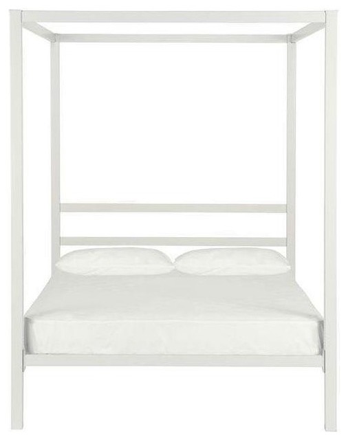 Full Size Modern White Metal Canopy Bed Frame Contemporary