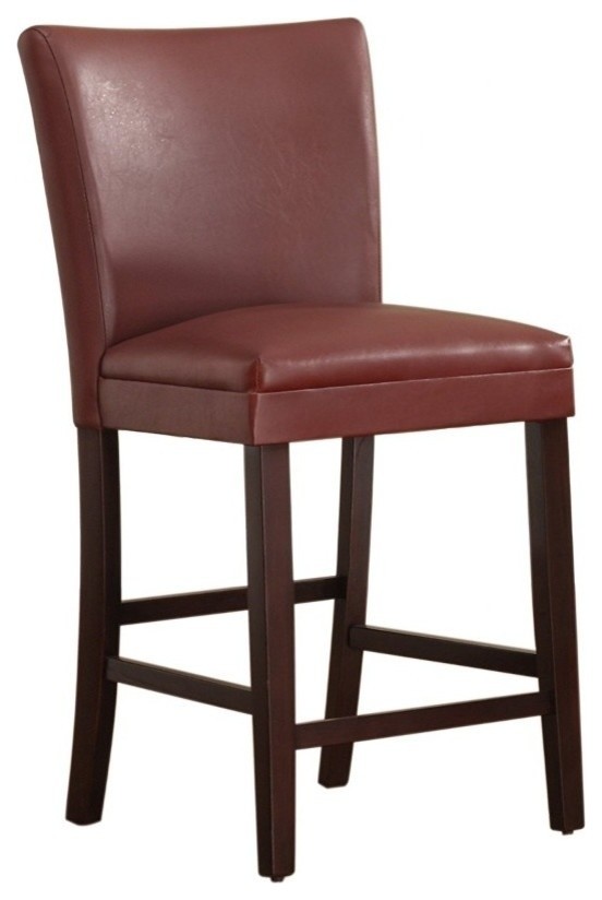 Leather Upholstered Wooden Counter Height Chairs, Dark Brown, Set of 2