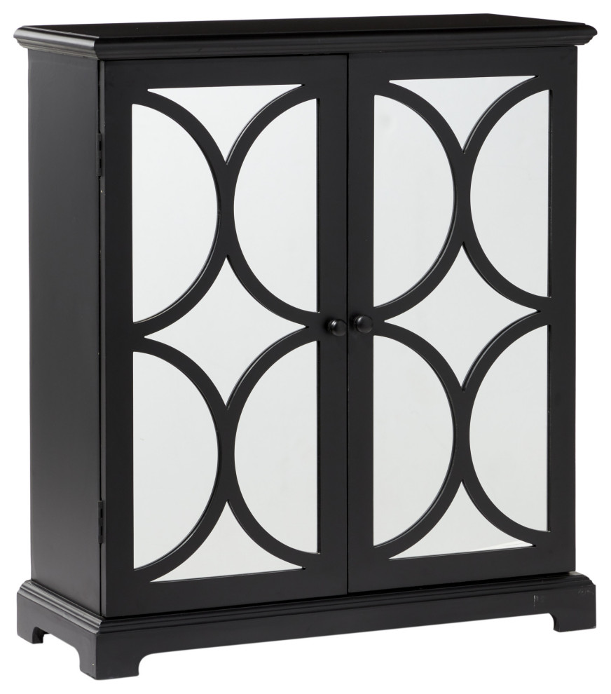 Contemporary Black Wood and Mirror Transitional Accent