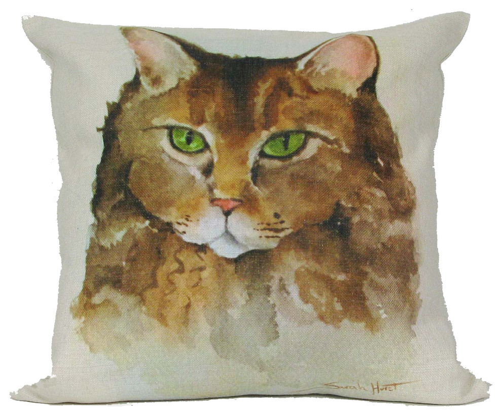 Cat With Green Eyes Throw Pillow Without Insert, 18x18