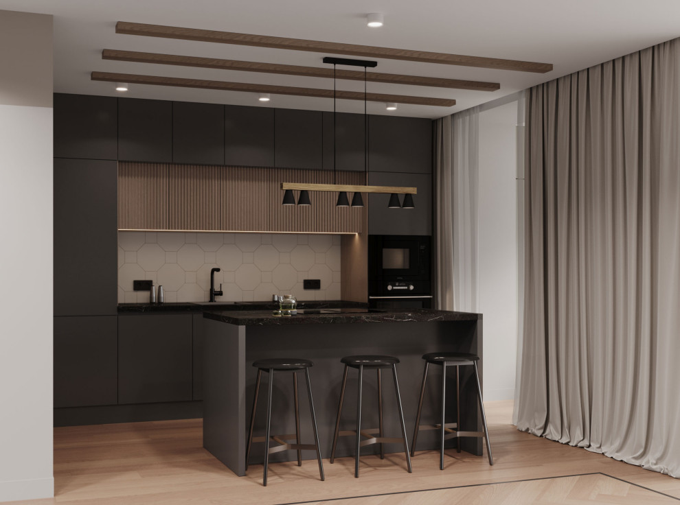 Современный интерьер с яркими акцентами и геометрическими формами