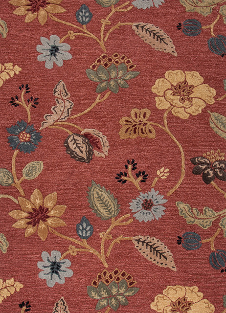 Transitional Floral Pattern Red /Orange Wool/Silk Tufted Rug - BL05, 9.6x13.6