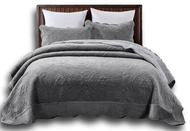 Elegant Micro Fleece Sherpa Floral Paisley Bedspread Blanket Set