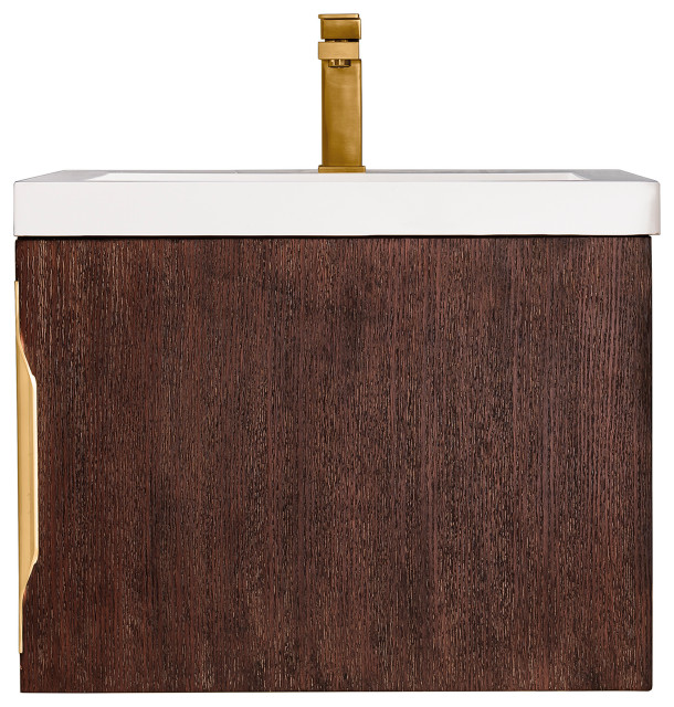 Columbia 24" Vanity, Coffee Oak, White Glossy Resin Countertop ...