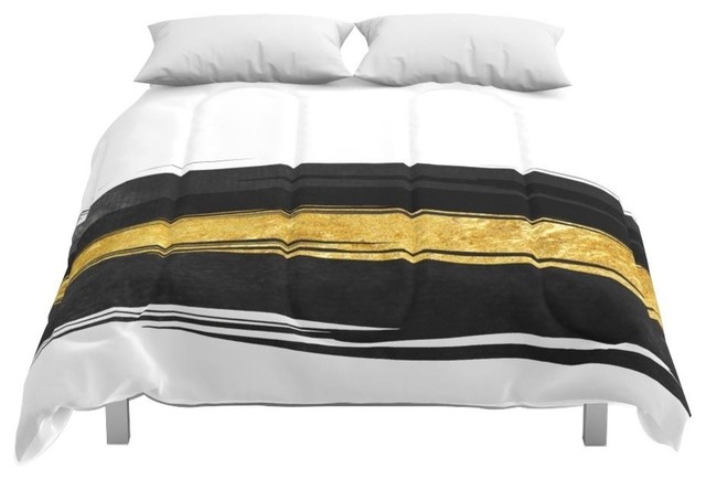 Society6 Gold And Black Stripes Comforter Contemporary